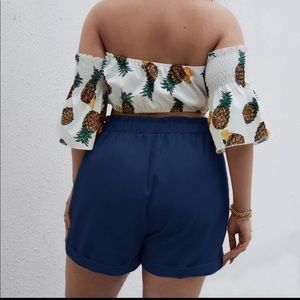 Pineapple print crop top and waist shorts